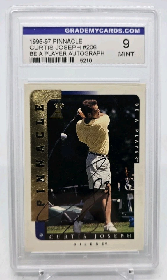 Pinnacle Be A Player 1996-97 Curtis Joseph (Golf) autógrafo automático Edmonton Oilers Foto 1 de 4