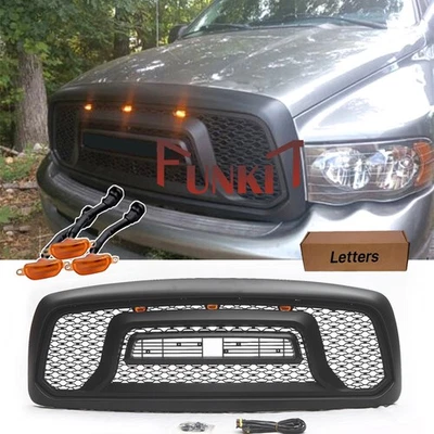 Parrilla delantera negra mate con luces LED para Dodge Ram 1500 2500 3500 2002-2005 Foto 1 de 4