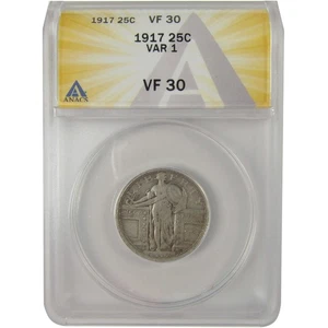 1917 Type 1 Standing Liberty Quarter VF 30 ANACS Silver SKU:I20200 - Picture 1 of 4