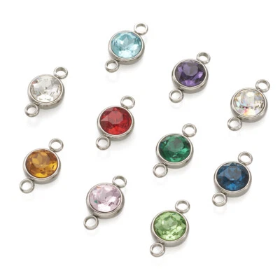 Dijes conectores de eslabones de vidrio facetado de acero inoxidable de 20 piezas 1/1 bucle 17,5 x 10 mm Foto 1 de 4