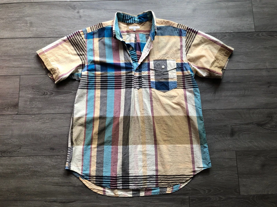 Engineered Garments POPOVER Shirt Madras oversized HENLEY Liam Gallagher Oasis - Image 1 of 4