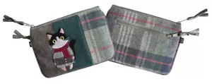 Earth Squared Fair Trade Tartan Tweed Purse for Cards Cash Coin Cat and Scarf - Picture 1 of 3