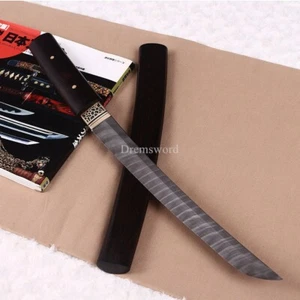 Damascus Folded Steel Shirasaya Tanto Japanese Samurai Short Sword Ebony Saya - Picture 1 of 11