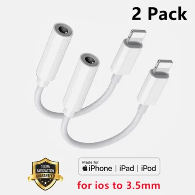 2x For iPhone Headphone Adapter Jack 8Pin to 3.5mm Aux Cord Dongle Converter Lot - Image 1 of 4