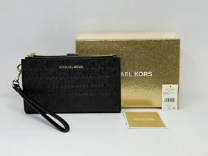 Neu mit Etikett authentisch Michael Kors Jet Set doppelter Reißverschluss Medium Handgelenktasche schwarz UVP 198 $ - Bild 1 von 16