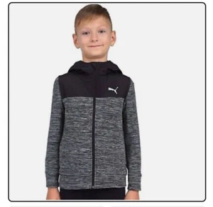 PUMA Big Cat Logo Hoodie Boys Gray/Black Full Zip Up Long Sleeve Size Small 7-8 - Picture 1 of 10