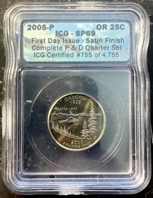 2005-P Washington Quarter Oregon ICG SP69 Satin Finish-Inaugural Year! - Image 1 of 2