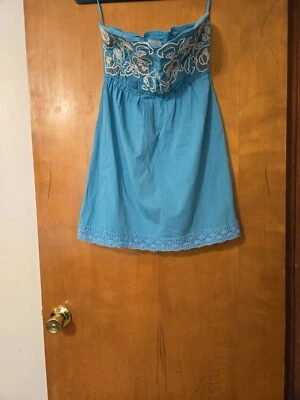 Judith March Anthropologie Teal Embroidered Strapless Dress Size S - Image 1 of 4