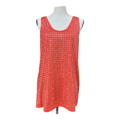 Camiseta sin mangas DIANE von FURSTENBERG para mujer mediana naranja plateada lentejuelas Fran Jersey Foto 1 de 4