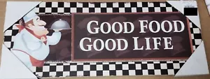 Targa da parete in legno, cornice (16"x8") FAT CHEF CON PIATTO,BUON CIBO,BUONA VITA - Foto 1 di 10