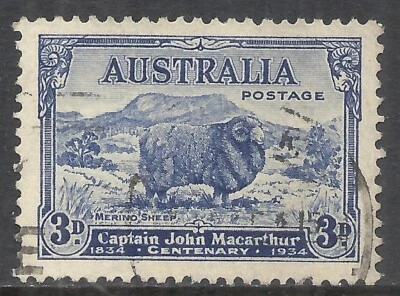 AUSTRALIA SCOTT 148 USADO EN MUY BUEN ESTADO/XF - 1934 3p DK AZUL MERINO OVEJA EDICIÓN GATO $19 Foto 1 de 2