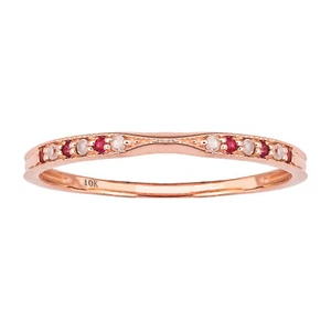 10k Rose Gold Vintage Style Ruby and Diamond Stackable Band - Picture 1 of 4