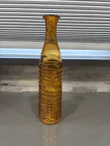 Hand Blown Art Glass Heavy Amber Bottle, 15 1/2" Tall, 3 1/2" Diameter (Bottom) - Picture 1 of 4