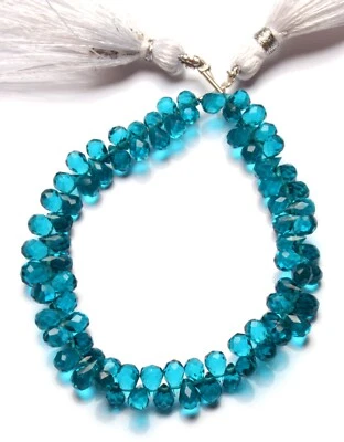 Green Apatite Color Quartz 6x4 mm Size Faceted Teardrop Briolette Beads 6.5" - Image 1 of 4