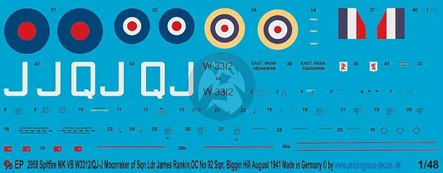 Peddinghaus 1/48 Spitfire Mk VB "Moonraker" Markings James Rankin England 2958 - Image 1 of 1