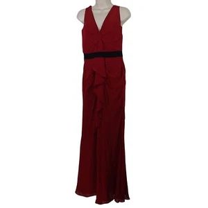 Watters and Watters Red Sleeveless Formal Gown Ruffle Women Size 10 Floor Length - Picture 1 of 12