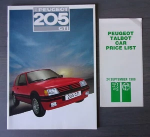 PEUGEOT 205 GTI 1.6 orig 1986 UK Mkt Sales Brochure + Price List - T16 Turbo 16 - Picture 1 of 9