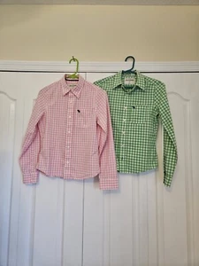 Abercrombie & Fitch Shirt Boys Large Muscle Button Down Pink Green White Plaid - Picture 1 of 9