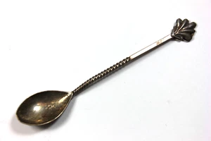 Sterling Silver Square & Twisted Handle Demitasse Spoon w/ Sea or Clam Shell Tip - Picture 1 of 8