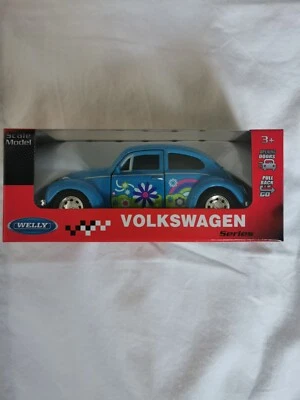 Modellino Statico Volkswagen Beetle  Welly Auto Colore Azzurro Scala 1:39 - Immagine 1 di 3