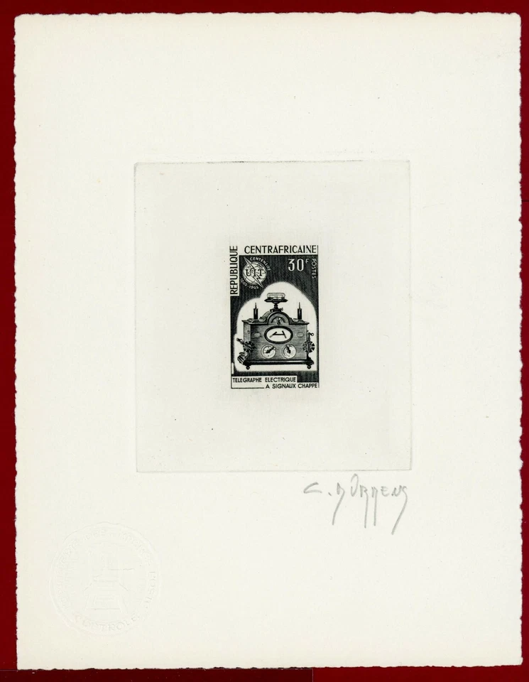 Central Africa 1965 #46, Artist Signed Die Proof, Chappe Telegraph, ITU - Image 1 of 1