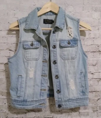 Ci Sono Distressed Denim Vest Sleeveless Jean Jacket Small - Image 1 of 4