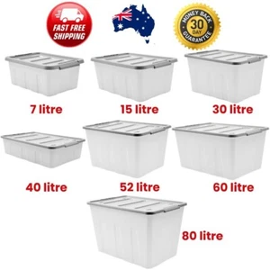 Large Storage Box Heavy Duty Plastic Tub Stackable Lid Organiser Containers Box* - Picture 1 of 82