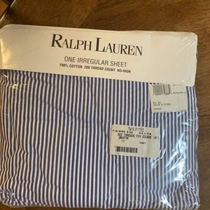 NEW VINTAGE RALPH LAUREN 1992 CANAAN BLUE WHITE STRIPED TWIN FLAT SHEET - Picture 1 of 7