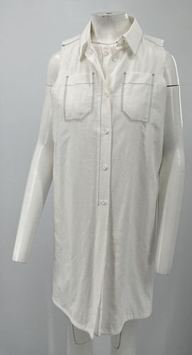 OFF WHITE Abito camicia con colletto Proenza Schouler bianco sporco con bottoni con cuciture nere taglia 6