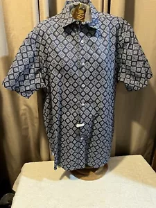 Sz XL Cremieux Collection Blue And White Geometric SS Dress Casual Shirt - Picture 1 of 9