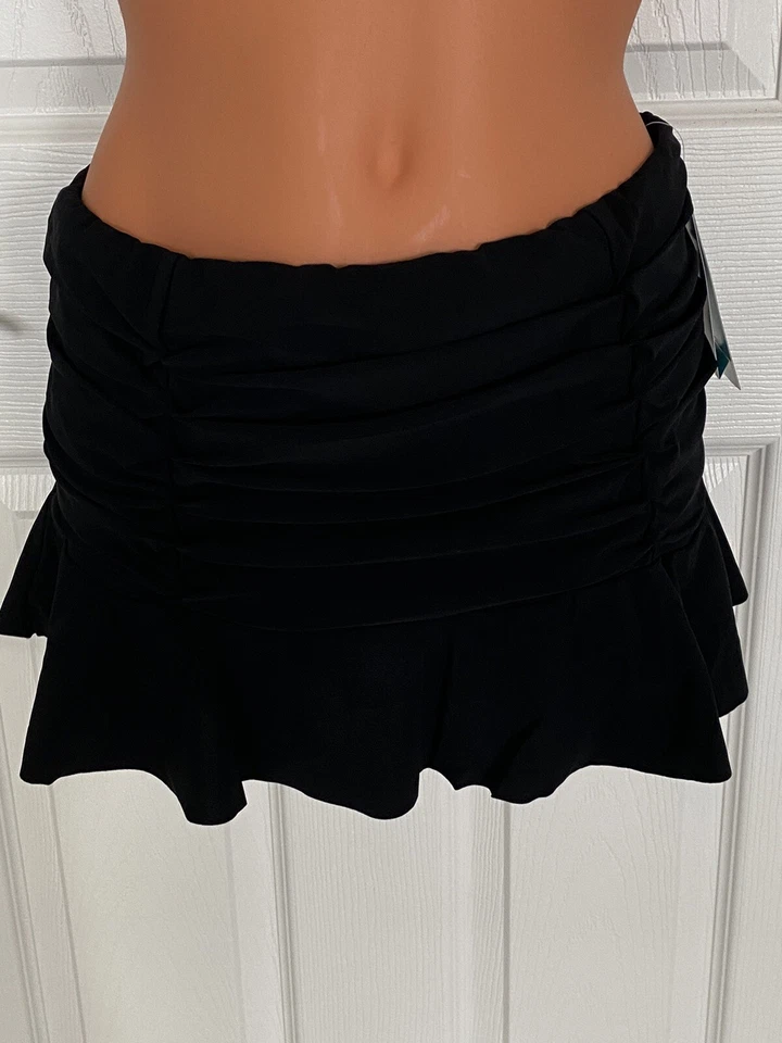 Profile By Gottex Sz 6 Black Ruched Skirted Swim Bottom Chlorine Resistant NWT - Image 1 of 4