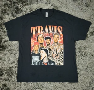Travis Barker T-Shirt Men's XL Black Cotton Blink 182 Pop Punk Music Band Gildan - Picture 1 of 12