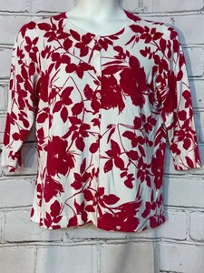 Roz & Ali Women’s Size 1X Pink White Floral Print Button Front Cardigan 3/4 Slv - Picture 1 of 6