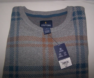 New STAFFORD Soft Crewneck XL Long Sleeve Gray Multi Plaid Sweater - Image 1 of 4