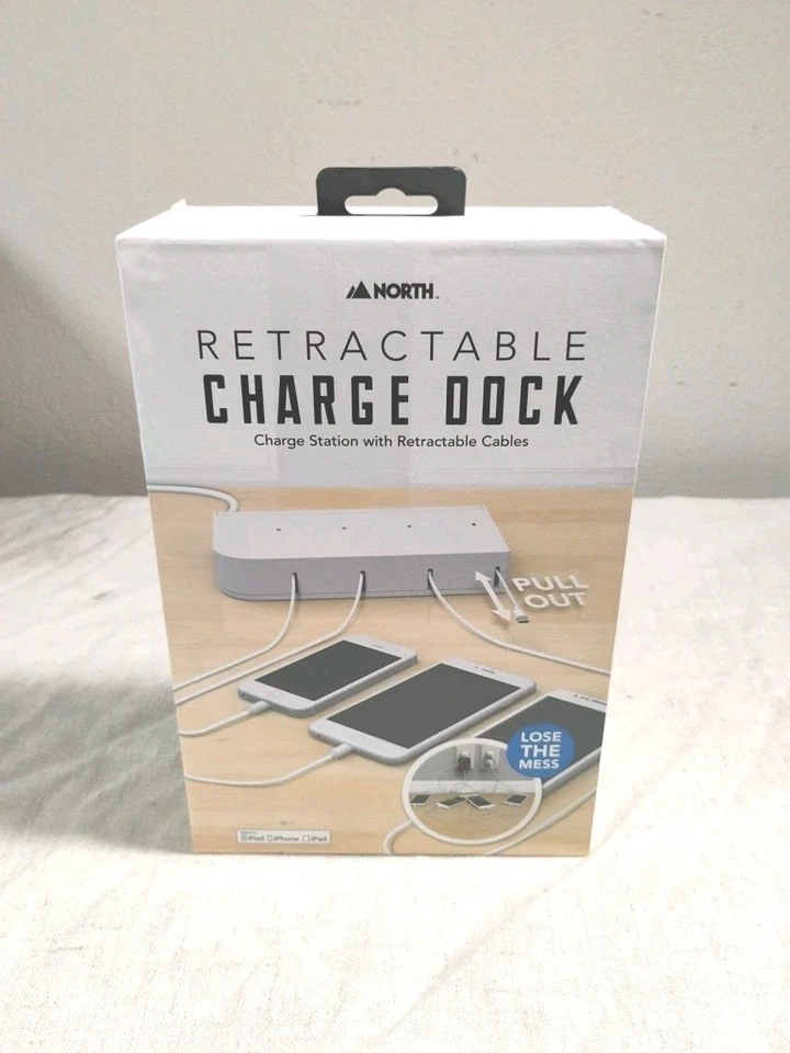 North Retractable Charge Dock Charging Station 2 Micro-USB 2 Lightening Cables - Image 1 of 4
