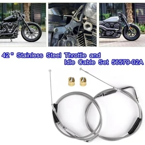 Motorcycle 42 Throttle and Idle Cable Set with 90?? Elbow Fitting for FLST FLT & - Picture 1 of 8