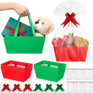 6er Pack Weihnachtskorb für Geschenke leer mit Zellophantüte Zugschleifen Weihnachten  - Bild 1 von 12