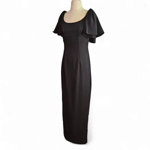 Mac Duggal Crepe Empire Waist Gown with Short Ruffle Sleeves in Black Size 2sjm - Picture 1 of 10