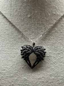 925 Sterling Silver BBJ Winged Heart Pendant Necklace Black Spinel 18” - Picture 1 of 15