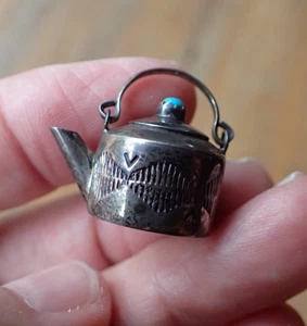 Miniature Navajo Teapot Sterling Silver Turquoise Elizabeth Margaret Whitman - Picture 1 of 5