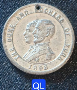 Royaume-Uni - Médaille Etain 33 mm Mariage Duc et Duchesse d'York le 04/07/1893 - Foto 1 di 2