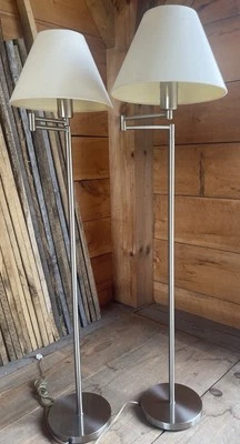 Vintage George Hansen 2-Pair Floor Lamp Swing Arm Metalarte Spain George Brushed - Image 1 of 4