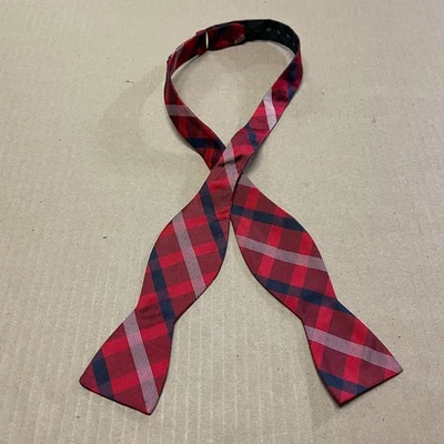 Banana Republic Red Plaid One Size Silk-Satin Self Tie Bow-Tie Formal NWOT - Image 1 of 4