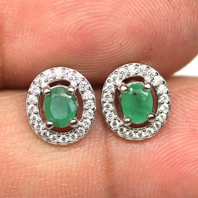Pendientes de plata de ley 925 esmeralda verde y circón enchapados en oro blanco Foto 1 de 4