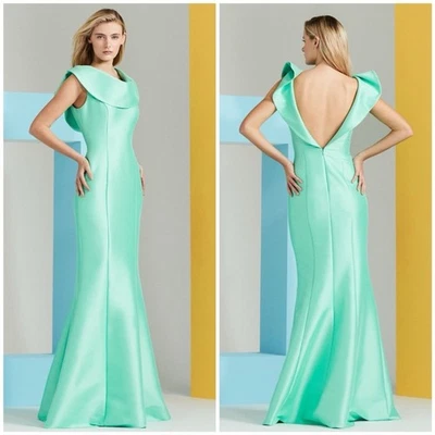 Badgley Mischka Spearmint Mikado High Neck Mermaid Gown Formal Dress 12 NWT - Image 1 of 4