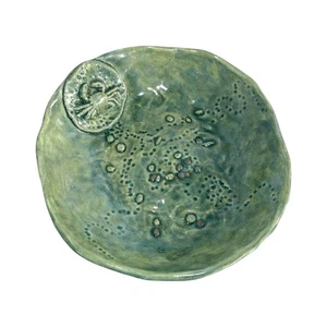 Vintage Handmade Studio Pottery Crab Bowl Blue Green Glaze Ceramic, Signed, 7.5” - Picture 1 of 10