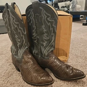 Vintage Justin Lizard Skin And Leather Brown /Gray Boots Size 9.5 D Style 8325 - Picture 1 of 7