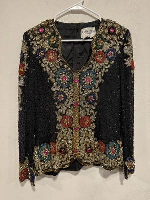 Blusa Formal Joan Leslie Evenings Vintage 100% Seda Lentejuelas Cuentas Talla M Foto 1 de 4