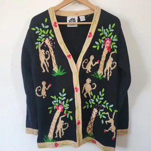 Cárdigan tejido Storybook Knits HSN mono y palmera estrás PEQUEÑO - Imagen 1 de 12