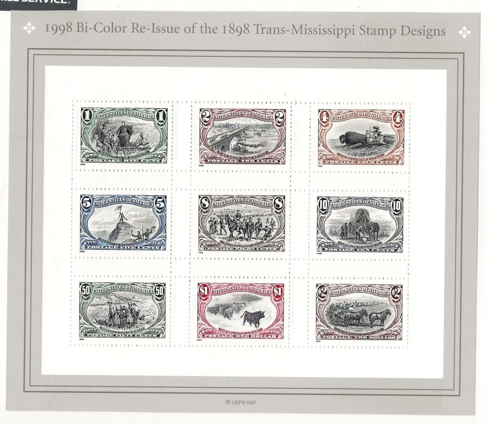 United States 1998 - BiColor Trans Mississippi Sheet of 9 Stamps Scott 3209 [695 - Image 1 of 1